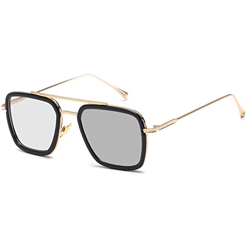 SHEEN KELLY Polarisierte Retro Sonnenbrille Quadratische Metallrahmen für Männer Frauen Klassiker Sonnenbrille Piloten Schwarz Linsen 1:1 von SHEEN KELLY