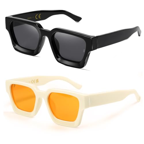 SHEEN KELLY Quadratische Retro-Sonnenbrille für Männer und Frauen, trendige, dicke, rechteckige, klobige Rahmen, schwarze Farbtöne, modische 90er-Jahre-Brille von SHEEN KELLY