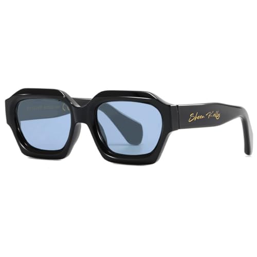 SHEEN KELLY Retro Dicke Hexagon Sonnenbrille Männer Frauen Trendy Oversized Quadrat Chunky Schwarz Dark 90er Jahre Brille von SHEEN KELLY