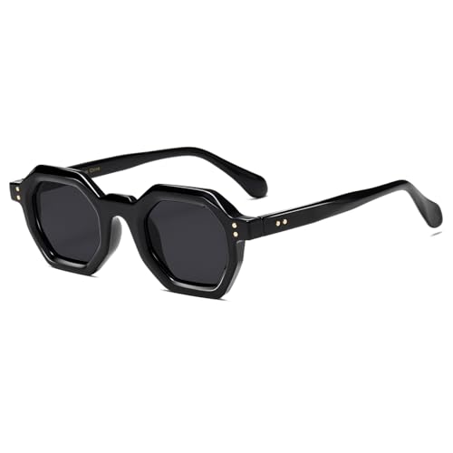 SHEEN KELLY Retro-Hexagon-Sonnenbrille für Männer und Frauen, trendige Vintage-Sonnenbrille, klein, quadratisch, schwarz, dunkel, 92er-Jahre-Brille von SHEEN KELLY