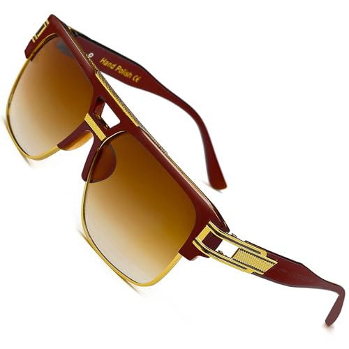 SHEEN KELLY Retro Übergroße Pilotensonnenbrille für Männer Frauen Gold Metallrahmen Quadratische Sonnenbrille von SHEEN KELLY