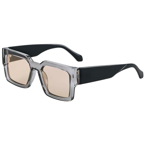 SHEEN KELLY Retro dicke rechteckige klobige Sonnenbrille Damen Herren trendige schmale quadratische schwarze Schildpatt-Rahmenmode der 90er Jahre Brille von SHEEN KELLY