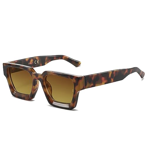 SHEEN KELLY Retro dicke rechteckige klobige Sonnenbrille für Damen Herren trendige klassische schmale quadratische schwarze Schildpatt-Rahmen Modebrille von SHEEN KELLY