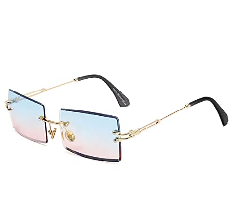 SHEEN KELLY Square Ultra-Small Frame Sonnenbrille für Frauen Männer Rectangle Retro durchsichtige Linse randlose Sonnenbrille von SHEEN KELLY