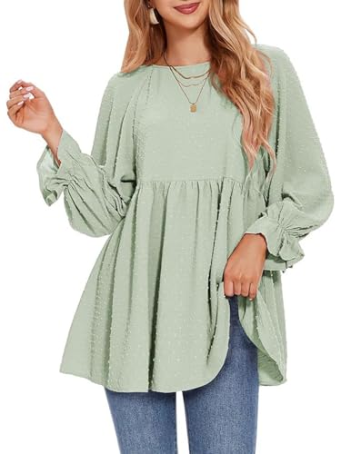 SHEKINI Bluse Damen Oberteile Rüschensaum Babydoll Langarmshirt Shirt Tuniken Herbst Top Elegant T-Shirt Laternenärmel Locker SHEKINI Bluse Damen Oberteile Rüschensaum Babydoll Langarmshirt Shirt Tuniken Herbst Top Elegant T-Shirt Laternenärmel Locker von SHEKINI