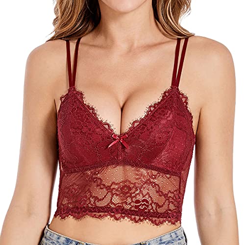 SHEKINI BH Damen ohne Bügel Bralette Damen Spitze Abnehmbare Gepolstert BH Unterhemden Racerback Spaghettiträger Bustier Spitzen Cami Tops Sexy Unterwäsche Dessous von SHEKINI