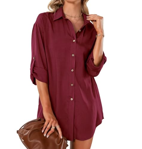 SHEKINI Damen Bluse Lang Hemdbluse V-Ausschnitt Elegant Oversize Langarmshirt 3/4 Ärmel Blusenkleid Hemdkleid Damen mit Knöpfen Lockere Cover Up Hemd Lässiges Oberteile SHEKINI Damen Bluse Lang Hemdbluse V-Ausschnitt Elegant Oversize Langarmshirt 3/4 Ärmel Blusenkleid Hemdkleid Damen mit Knöpfen Lockere Cover Up Hemd Lässiges Oberteile von SHEKINI