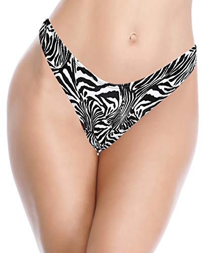 SHEKINI Damen Sexy Brasilianer Tanga Niedrige Taille Ruched Micro Bikinihose Bikini String Thong Schwarz Badeanzug Badehose für Frauen (Zebra Streifen C,S) von SHEKINI