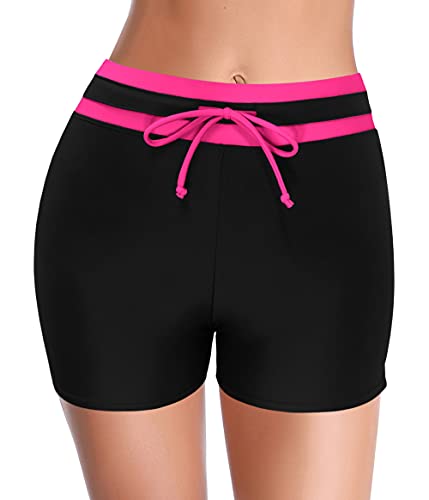 SHEKINI Damen Schnürung Hose Shorts Bikinihose Badeshorts Einstellbar Kordel Schwimmshorts Wassersport Elastische Badehose Slip (M, Schwarz B) von SHEKINI