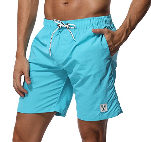 SHEKINI Herren Badehose Beach Shorts Einfarbig Board Shorts Swimming Trunks (34, Himmelblau) von SHEKINI