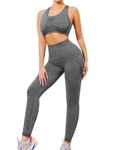 SHEKINI Trainingsanzug Damen Streatwear Jogginganzug Sport Set Frauen Outfit Nahtloser Abnehmbare Gepolstert BH Racerback +Leggings Sportanzug von SHEKINI