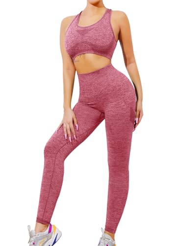 SHEKINI Trainingsanzug Damen Streatwear Jogginganzug Sport Set Frauen Outfit Nahtloser Abnehmbare Gepolstert BH Racerback +Leggings Sportanzug von SHEKINI