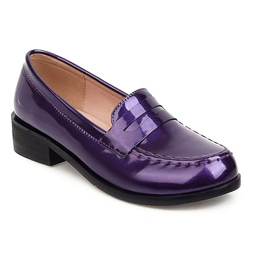 SHEMEE Damen Loafer Frauen Halbschuhe Mokassins Lackleder Damen Klassische Schuhe Slipper College Office Businessschuhe,Lila (Purple) EU 36 von SHEMEE