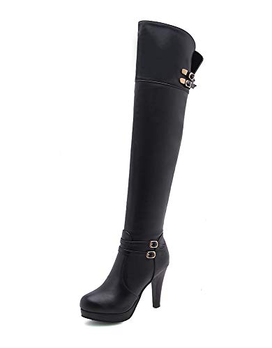 SHEMEE Damen Overknee High Heels Plateau Stiefel Sexy Boots Langschaft stiefel mit 10cm Absatz Winter Schuhe(Schwarz,42) von SHEMEE