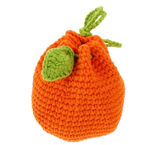 SHERCHPRY Kleine Gehäkelte Geldbörse in Orangefarbener Form Handgefertigt Gestrickt Aufbewahrungstasche Niedlich Lustig Kawaii Münzgeld Mini-Kopfhörer-Geldbörse mit Kordelzug für Frauen Und von SHERCHPRY