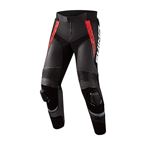 SHIMA STR 2.0 Motorradhose Herren mit Protektoren Leder Knieprotektoren Motorradkombi Motorrad Hosen Lederkombi Motorradjacke Sport Lederhosen (Hose, Rot, 48) von SHIMA