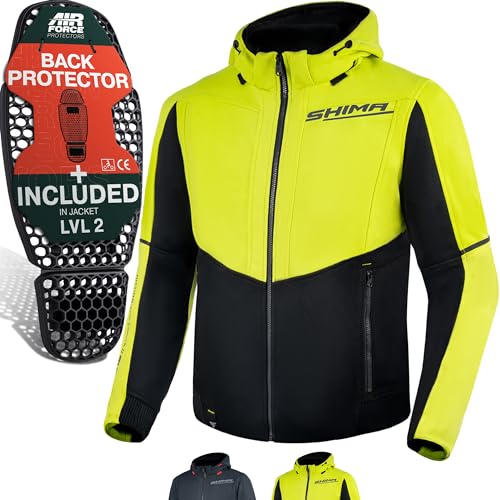 SHIMA DAYBREAKER Motorradhoodie Herren und Damen - Motorrad Kapuze Hoodie mit Protektoren Jacke Kapuzenjacke Aramid (Fluo, 4XL) von SHIMA