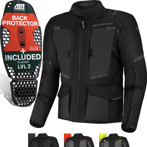 SHIMA HERO Motorrad Jacke Herren mit Protektoren Textil AIRFORCE Rückenprotektor Wasserdicht Motorradjacke Sommer Motorradkombi Motorradhose Ganzjährig Mesh Touren (Männer, Schwarz, 6XL) von SHIMA