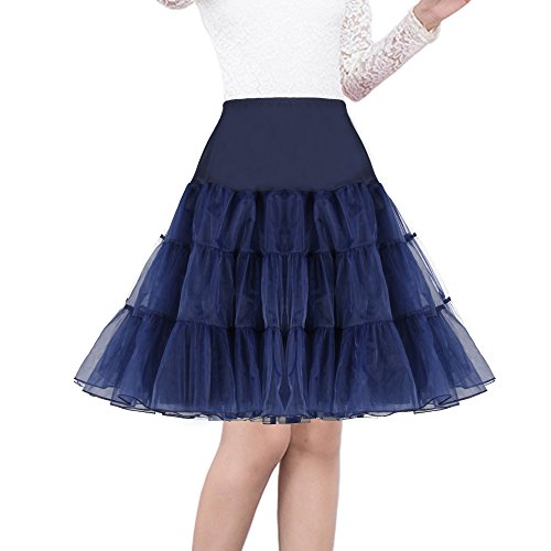 Shimaly® Damen 50er Jahre Vintage Petticoat 66 cm Crinoline Rockabilly Tutu Rock Slip S-3XL, Marineblau, 38-46 von SHIMALY