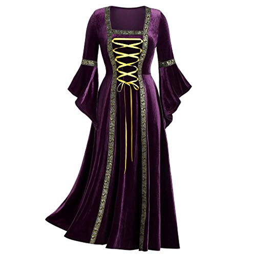 SHINEHUA Mittelalterliches Kostüm Damen Langarm Renaissance Mittelalter Samt Maxikleid Viktorianischen Königin Kleider Vintage Bandage Medieval Trompetenärmel Party Prinzessin Kleider von SHINEHUA