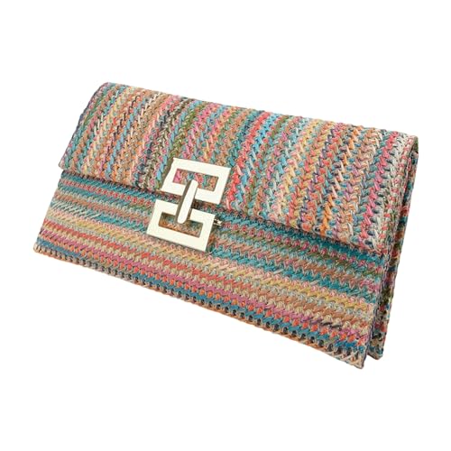 Kompakte Größe, Clutch, Geldbörse, Damen, Umschlag-Stil, Bohemian-Stil, Stroh, Clutch für Sommer, Strand, Urlaub, mehrfarbig, Einheitsgröße von SHINROAD