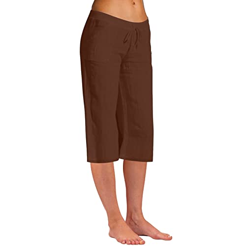 SHITOUJI Leinenhose Damen Stretch 3/4 Sommer Caprihose High Waist Lose Leinen Baumwolle Hose für Frauen Einfarbig Große Größe Leicht Luftige Freizeithose Jogginghose Sporthose Yogahose von SHITOUJI