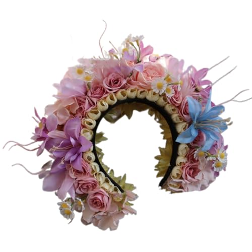 Buntes Blumen-Stirnband, Krone, Haarkranz, Hochzeit, Party, Kostüm, Kopfschmuck für Braut, Damen, Mädchen, Strand, Haarschmuck, Damen-Haarbänder von SHOOYIO