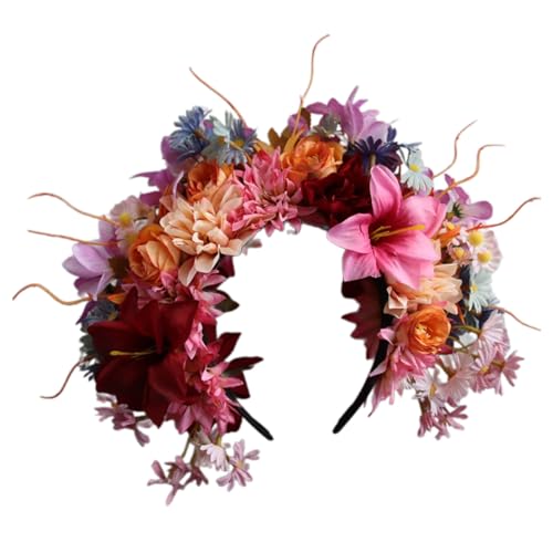 Buntes Blumen-Stirnband, Krone, Haarkranz, Hochzeit, Party, Kostüm, Kopfschmuck für Braut, Damen, Mädchen, Strand, Haarschmuck, Damen-Haarbänder von SHOOYIO