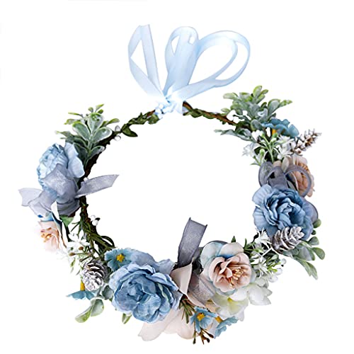 Kopfschmuck mit verstellbarem Band, blaue Blume, Simulation, Blätter, Kopfschmuck, Hochzeit, Kopfschmuck, Festivals, Foto-Requisiten, Strandkranz, Stirnband von SHOOYIO