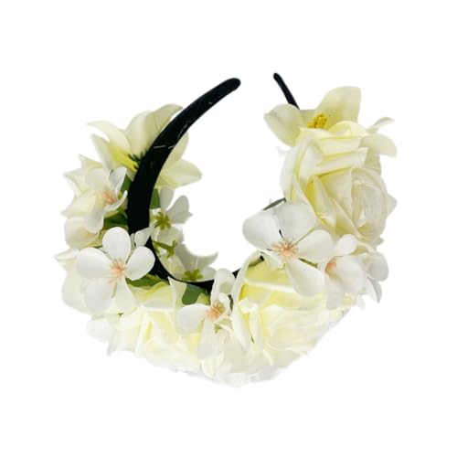 Modell-Show-Stirnband mit Blumen-Rosen-Dekoren, ethnisches Stirnband für Braut, Frühlings-Stirnband für Hochzeit, Party, Blumenstirnbänder für Frauen, böhmische Blumen-Haarbänder für Frauen, böhmische von SHOOYIO