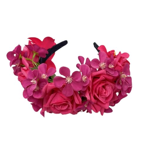 Modell-Show-Stirnband mit Blumen-Rosen-Dekoren, ethnisches Stirnband für Braut, Frühlings-Stirnband für Hochzeit, Party, Blumenstirnbänder für Frauen, böhmische Blumen-Haarbänder für Frauen, böhmische von SHOOYIO