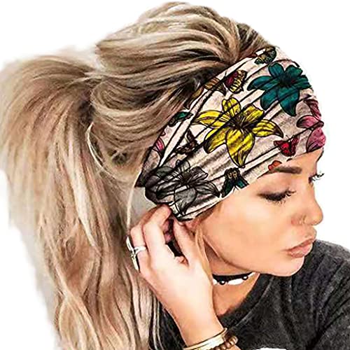 Modische Damen Stirnbänder Mit Blumenmuster Elastisch Für Yoga Laufen Haarband Slip Für Kopfwickel Workout Dehnbares Stirnband Breiter Turban Kopfwickel Für Frauen von SHOOYIO