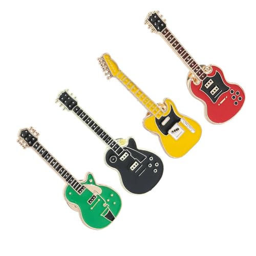 SHOOYIO 4 Stück Vintage Emaille Broschen E-Gitarre Pins Musikinstrument Abzeichen Legierung Material für Hemd Pullover Rucksäcke von SHOOYIO