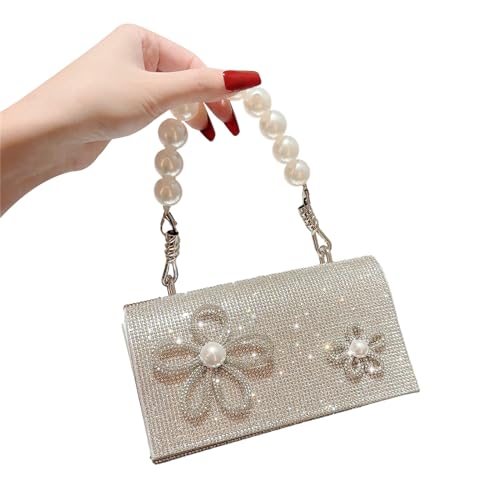 SHOOYIO Abendtasche Strass Perle Griff Schultertasche Party Bankett Hochzeit Clutch Handtasche für Mädchen Frauen Kette Tasche von SHOOYIO