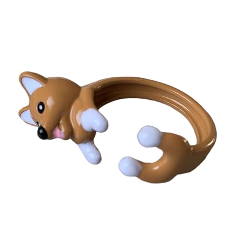 SHOOYIO Cartoon-Ringe in Hunde-/Katzenform, halbe leere Ringe, Tiermotiv-Ringe, verstellbare offene Ringe, Persönlichkeit, Retro-Dekorationen von SHOOYIO