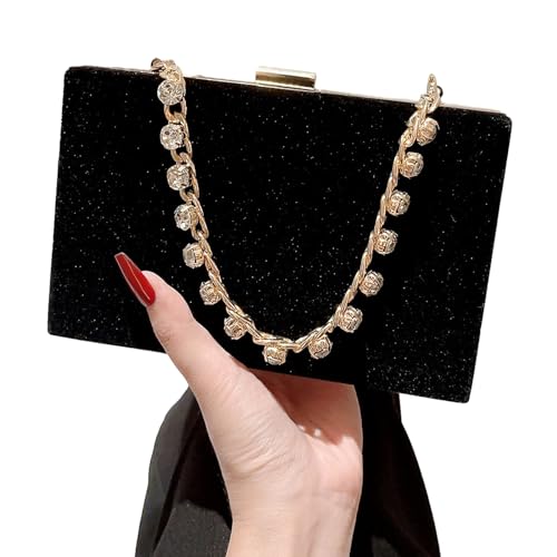 SHOOYIO Damen-Abendtasche, Clutch, Handtasche mit Strass-Kettenriemen für Hochzeit, Cocktail-Party, Samt, einfarbig von SHOOYIO