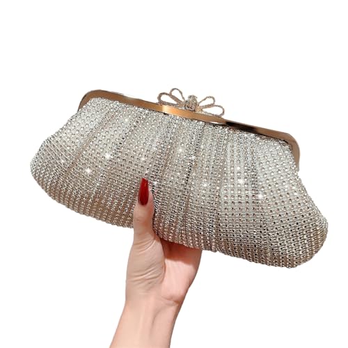 SHOOYIO Damen-Clutch mit Strasssteinen, Kristallperlen, Abendtasche, Hochzeit, Clutch mit Schulterkette, Abendessen, Bankett von SHOOYIO