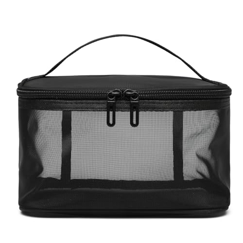 SHOOYIO Make-up-Tasche aus Nylongeflecht, einlagig/doppellagig, Kosmetikpinsel-Organizer, wasserdichte Tasche für Körperpflege von SHOOYIO