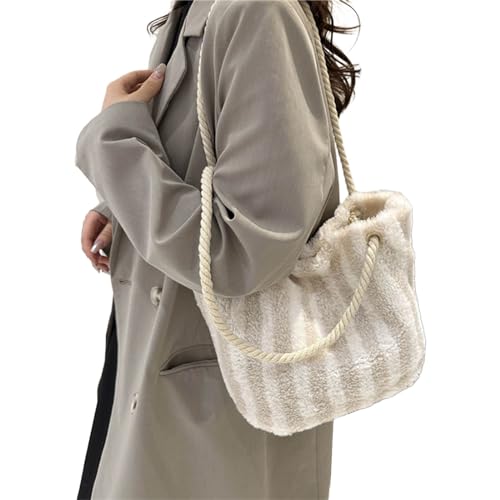 SHOOYIO Plüsch-Eimertasche, Winter-Umhängetasche, vielseitige Handtasche, große Kapazität, Einkaufstasche für Mädchen und Frauen von SHOOYIO