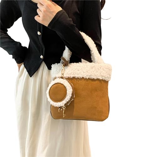 SHOOYIO Plüsch-Eimertasche mit verstellbarem Riemen, stilvolle und praktische Umhängetasche, Handtasche für Damen von SHOOYIO
