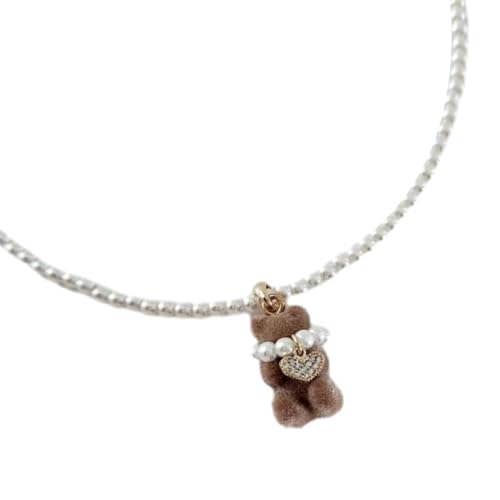 SHOOYIO Süßer Herz-Bär-Anhänger, Halskette, süßes Halsband, Perlenkette, Halsband, Schlüsselbeinkette, Halskette von SHOOYIO