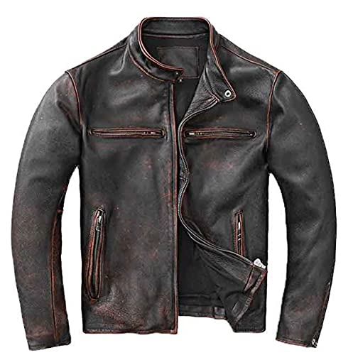 SHOP OF JACKETS LIMITED Herren Motorrad Biker Vintage Distressed Black Echtleder Jacke, Schwarz , L von SHOP OF JACKETS LIMITED