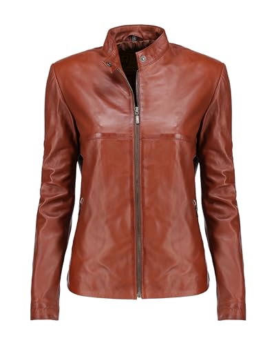 SHOP OF JACKETS LIMITED Frauen Echtes Leder Weiche Lammhaut Schwarz Echtes Leder Jacke, hautfarben, 48 von SHOP OF JACKETS LIMITED