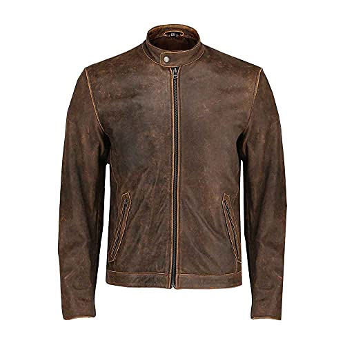 SHOP OF JACKETS LIMITED Herren-Motorradjacke, echtes Leder, Biker, Cafe Racer, Vintage-Stil, Braun, braun, L von SHOP OF JACKETS LIMITED