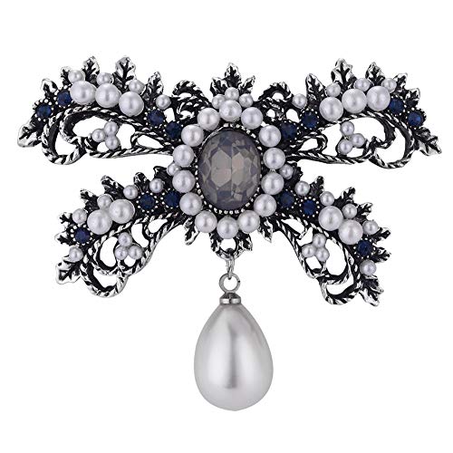 Anstecknadel for Damen, Vintage-Stil, Schleife, Strass, künstlicher Anhänger, Brosche, Schmuck for DIY-Kleidung, Taschen, Rucksäcke, Jacken, Hüte (Color : Silver) von SHOUKAII