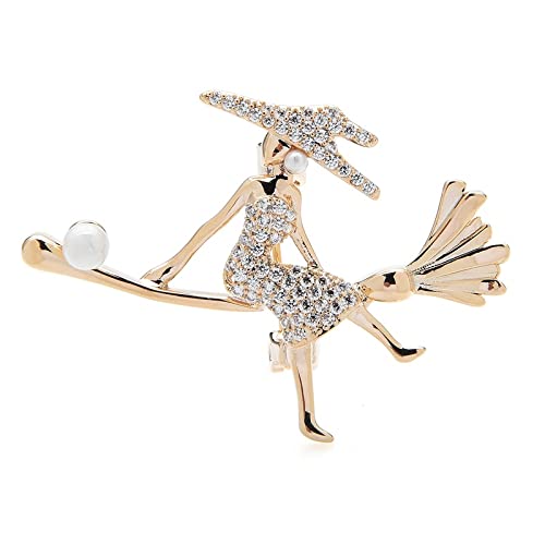 Brosche Pins Hochzeit Party Schmuck Reiten Besen Dame Broschen Frauen Strass Figur Party Casual Brosche Pins Geschenke broschen (Color : Gold) von SHOUKAII