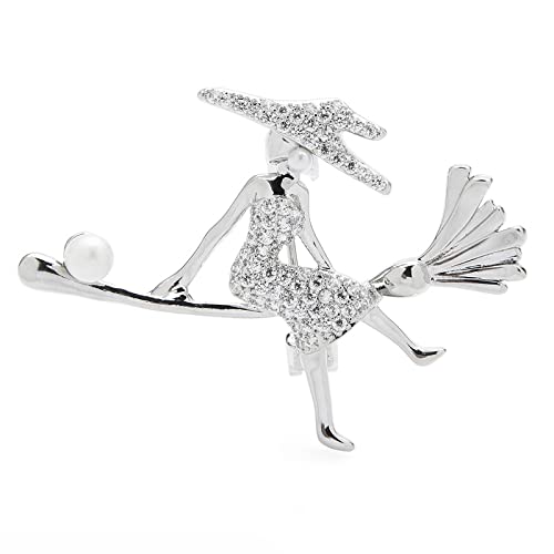 Brosche Pins Hochzeit Party Schmuck Reiten Besen Dame Broschen Frauen Strass Figur Party Casual Brosche Pins Geschenke broschen (Color : Silver) von SHOUKAII