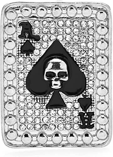 Damen-Schal-Clips, Strass-Poker-Broschen, Totenkopf-Kopf, Pik-Herzen-Brosche, Pins for Damen, Schmuckzubehör, Broschen for Damen (Color : Black) von SHOUKAII