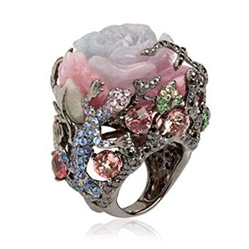 Ringe for Frauen, Teenager, Mädchen, mehrfarbig, großer ovaler künstlicher Mondstein, geschnitzte Blumen, Fingerring, Schmuck, Geschenke for Frauen, Männer, Mädchen ( Color : Style# 2 , Size : 6* ) von SHOUKAII