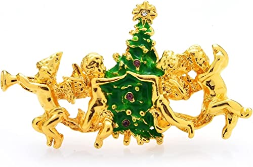 Sicherheitsnadel, Hochzeitsfeier, Schmuck, Vintage-Stil, Weihnachtsbaum-Engel-Broschen for Frauen, Happy Angles, Neujahrs-Brosche, Geschenke, Broschen for Frauen (Color : Gold) von SHOUKAII